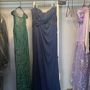 David's Bridal Elegant Blue Lace Maxi Dress